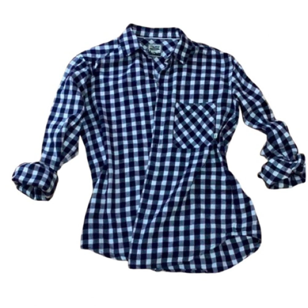 TNA Navy and White Gingham Button-Down Shirt